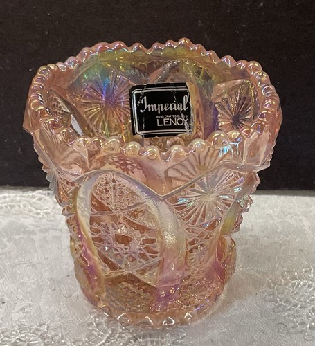 Toothpick Holder Imperial Glass Iridescent Pink Marked Glows Under Black light - Picture 3 of 7
