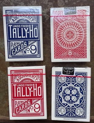 Tally-Ho No.9 Playing Cards Lot of 4, New Sealed Poker Magic Cards Circle & Fan