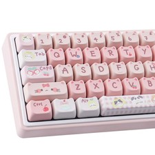 PBT Keycaps 140 Keys Pink Meow Meow Cat Keycaps Dye-Sublimation Cute Keycap M...