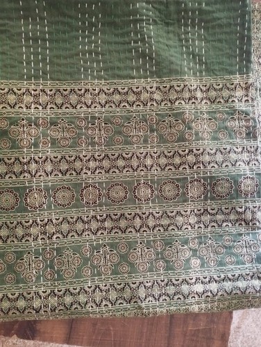 Indian Block Floral Print Kantha Quilt,Blanket Cotton King Size Bedspread Throw - Picture 3 of 12