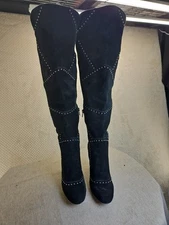Vince Camuto Over The Knee Studded Black Suede Boots Steppin'Out Sz 6.5 Preloved
