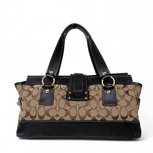 COACH Mandy Legacy Stripe Satchel Bag Brown Leather 65th Anniversary Used - Picture 2 of 9