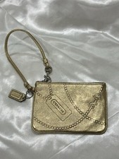 Coach Metallic Gold Leather Wristlet Wallet Chain Logo Y2K Vintage Retro Purse