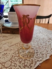 Arte Italica AIZ3 Pink Alabaster Gold Wreaths/Swags  7 1/2” Ice Tea Goblet Italy