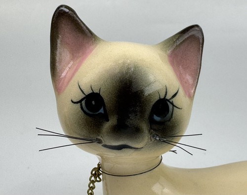 Gato mamá siamés porcelana Norcrest vintage + 4 gatitos con cadena en cesta Japón - Imagen 9 de 14