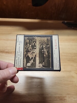 Vtg Magic Lantern Slide-Altarpiece Of Lazarus: Wings -Painted By N. Froment