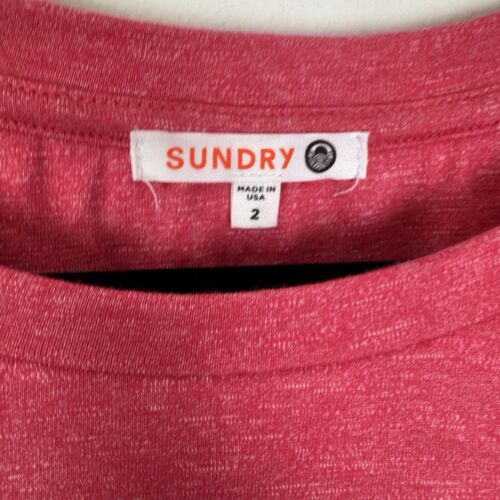 Sundry Pink Short Sleeve Side Tie Ruched Midi Dress Size 2 Stretchy Knit - Picture 2 of 5