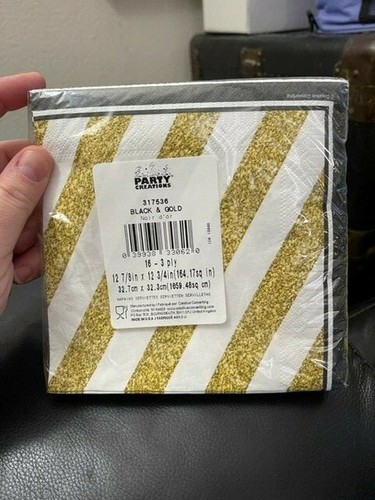Black and Gold Birthday Anniversary Lunch Napkins Paper 16ct New!!! - Picture 2 of 2