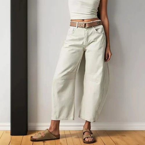 Carrot Jeans Girls Mid Waist Wide Leg Jeans Cropped Rise Barrel Denim Pant Loose - Afbeelding 5 van 19