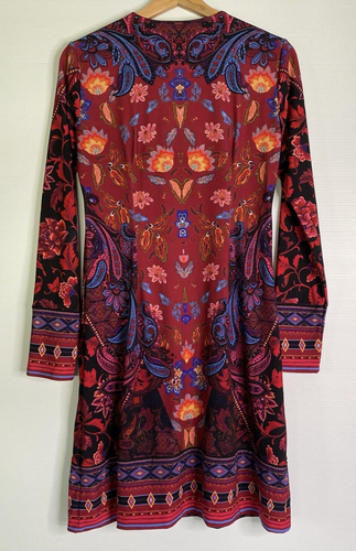 Hale Bob Dress Women S Pink Blue Floral Paisley Long Sleeve Short Shift Boho - Picture 12 of 18