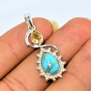 Copper-Mohave-Blue-Turquoise-amp-Citrine-Jewelry-92-5-Sterling-Silver-Pendant-2-034