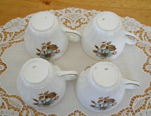 Tazas de té vintage J&G Meakin China flores rosas y azules Inglaterra ~Juego de 4 - Imagen 6 de 15