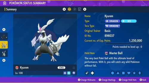 Shiny 6IV White Kyurem Form Timid Nature XXXL Pokemon Scarlet/Violet Indigo Disk - Picture 2 of 5