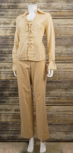 BIANCA Size 8 Summer Blouse and Pants Suit Tank Top Champagne BEIGE - Picture 2 of 11