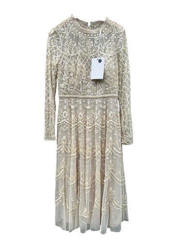 Mac Duggal SEQUINED ILLUSION HIGH NECK LONG SLEEVE MIDI DRESS Size 8 $498 - Picture 4 of 20