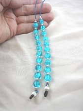 E-89 Teal crackle glass Eyeglass leash holder glasses silver necklace accessory