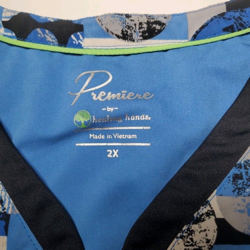 Healing Hands Floral Scrub Top Womens Size 2X Blue White Short Sleeve Shirt - Bild 4 von 13