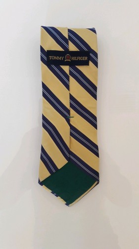 Tommy Hilfiger Neck Tie Yellow Blue Striped 100% Silk Made In USA - Picture 4 of 6