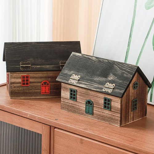 Holz Haus Form Tissue Box Halter Toilettenpapier Spender Halter Wohndeko - Bild 6 von 8