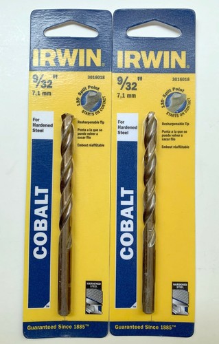 2 IRWIN 9/32" COBALT DRILL BITS 3016018 SPLIT POINT JOBBER LENGTH HARDENED STEEL
