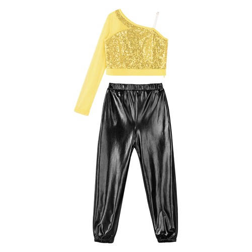 Kids Girl's Dance Outfit Latin Tracksuit Gym Crop Top With Pants Stage Sheer - Picture 46 of 87
