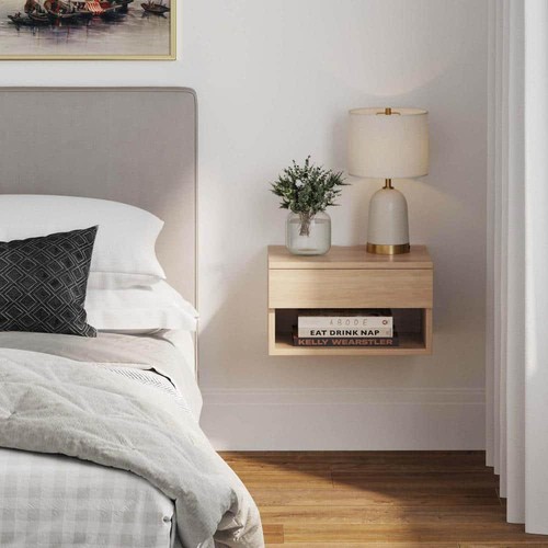 Nathan James Nightstand 9"Hx16"Wx12"D Jackson Rectangle Light Oak Bedside Table - Picture 6 of 6