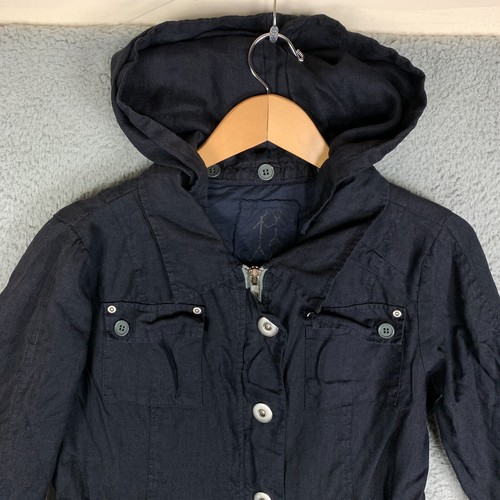 Johnny Was Pete & Greta Linen Parka Utility Jacket Womens Large Black Hooded - Picture 2 of 12