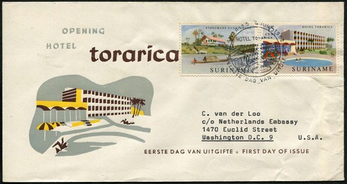 Suriname #306-307 Hotel Torarica Opening FDC 1962 Paramaribo Postmark Cover - Picture 1 of 2