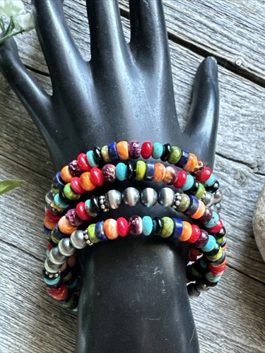 Southwestern 925 Sterling Silber Multi Stein Perlen Wickel Spirale Perlen Armband - Bild 3 von 12