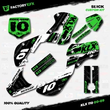 White & Green Slick Racing Graphics Sticker Kit fits Kawasaki KLX110 00-09 Decal