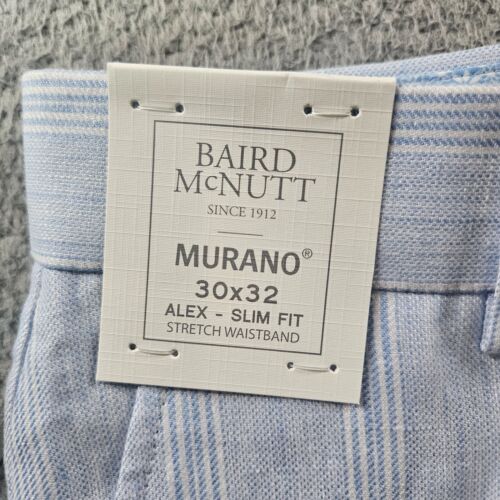 NWT Murano Baird Mcnutt Linen Pants Men 30x32 Slim Fit Flat Front Blue Striped