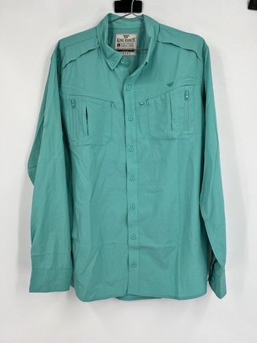 Men’s King Ranch Elite Vented Fishing Shirt Long Sleeve Teal Size 2XL - Picture 1 of 6