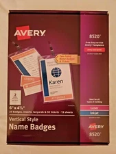 **NEW** 1 (One) Box of 25 (Twenty-Five) Avery 8520 Vertical Style Name Badges