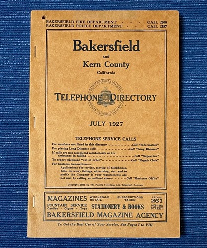 VTG 1927 Bakersfield Kern County CA Business Directory Phone Book Advertising - Picture 1 of 5