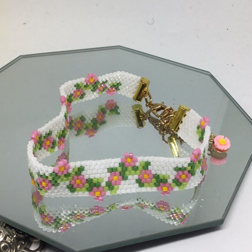 Perlenmaß Sonnenblumen Armband mit sicherem Fassverschluss - Handarbeit von mir - Bild 5 von 7