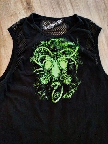 DE COLECCIÓN LIP SERVICE Cuarentena Top M Negro Verde Neón Tanque Gótico Cyber Punk Máscara de Gas - Imagen 4 de 9