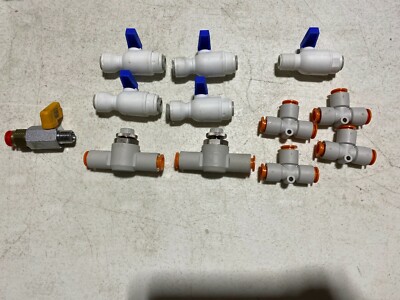 2x SMC AS4001F Pneumatic Flow Control Valve plus 10 other valves, NOS