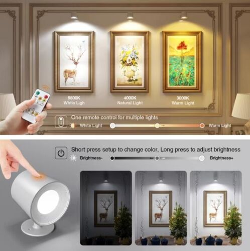 White 3Colour LED Wall Rechargeable 360° Rotating Dimmable Magnetic Sconce Light - Picture 5 of 6