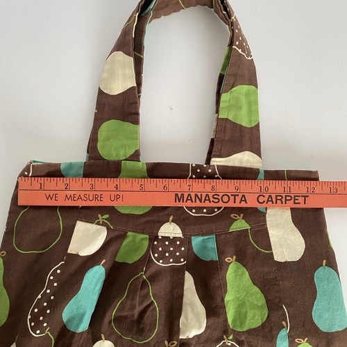 Handmade Pear Fabric Purse Bag Satchel Brown Green Blue Magnet Closure - Picture 14 of 14