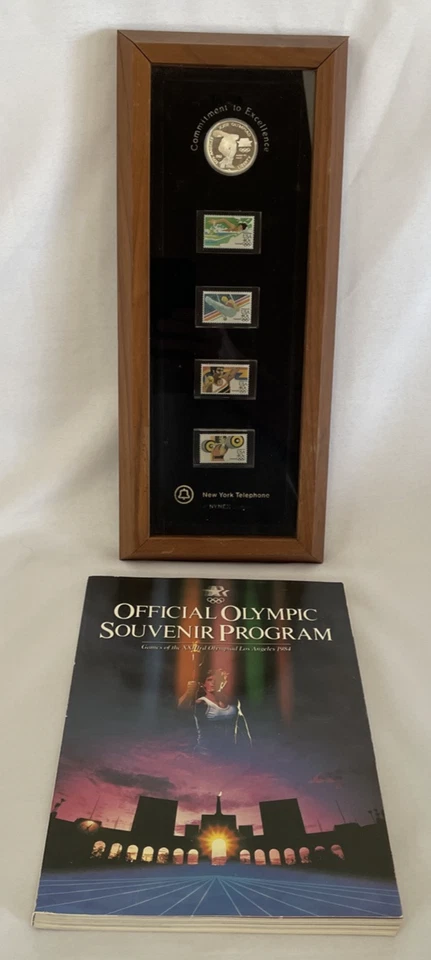 1984 LA Olympics Commemorative 1983-S Silver Dollar + USPS Stamps Plaque+ Progrm - Image 2 of 4
