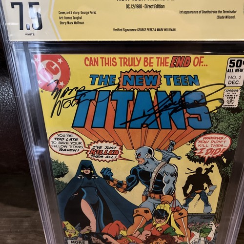 new teen titans 2 1st Deathstroke CBCS 7.5 Signed George Perez Marv Wolfman - Picture 5 of 6