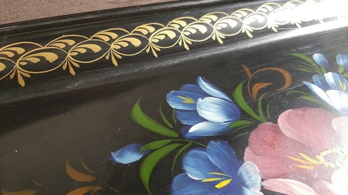 Aluminum tray with USSR floral motifs vintage Russian hand painted 80s - Picture 7 of 12