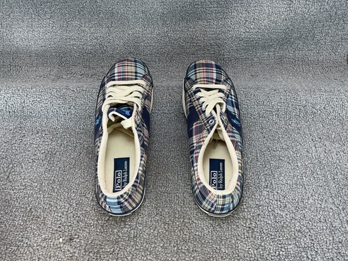 Polo Ralph Lauren Giles Sneakers Shoes Mens 11.5D Blue Plaid Madras Lace Up - Picture 11 of 12