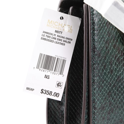 Michael Kors Mott Python Large Twisted Chain Shoulder/Hand Bag $358, Green - Picture 6 of 7