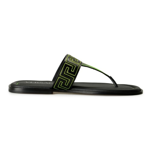 Scarpe infradito Versace da uomo in pelle nera e verde per piscina US 12 IT 45 - Foto 4 di 8