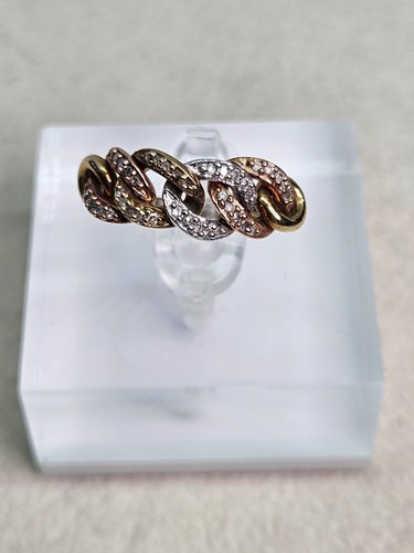 Anello in oro 9 kt con diamanti a maglia catena multicolore misura M1/2 (2,7 g) - Foto 2 di 12