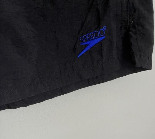 Vintage Speedo Sports Men’s Black Nylon Trunks Meshed Lined Brief Logo Shorts M - Picture 2 of 7