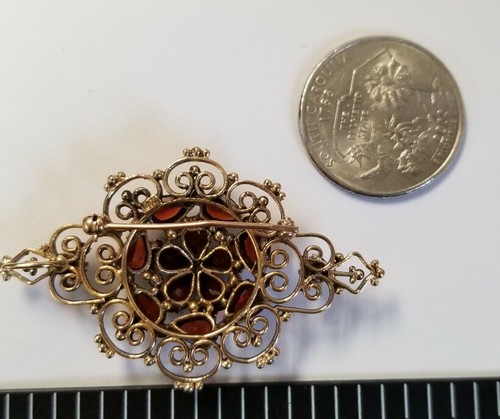 LARGE Vintage Estate Yellow Gold 14k Garnet Floral Pendant Brooch Pin - Picture 7 of 12