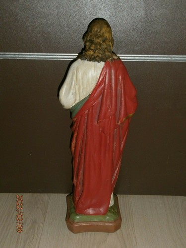 ANCIENNE STATUE RELIGIEUSE/JESUS SACRE-COEUR/PLATRE PEINT POLYCHROME/H.42 cm - Picture 6 of 7