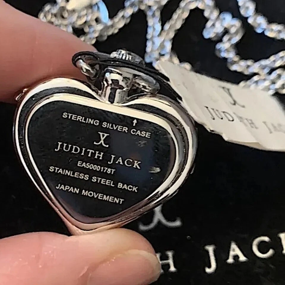 Judith Jack 纯银镶嵌 Marcasite 心形吊坠 带时钟吊坠 全新带标签 — 第 3/4 张图片